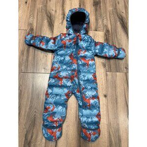 L.L. Bean Infant DownTek Insulated Snowsuit Size 6-12 Months Blue/Orange Deer Pr
